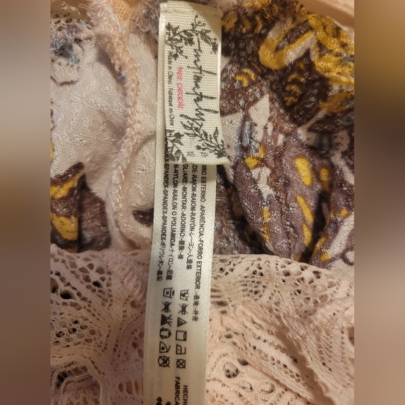 Free People Marsha Blush Combo Floral Printed Slip Dress Lace Neck XS - Picture 8 of 8